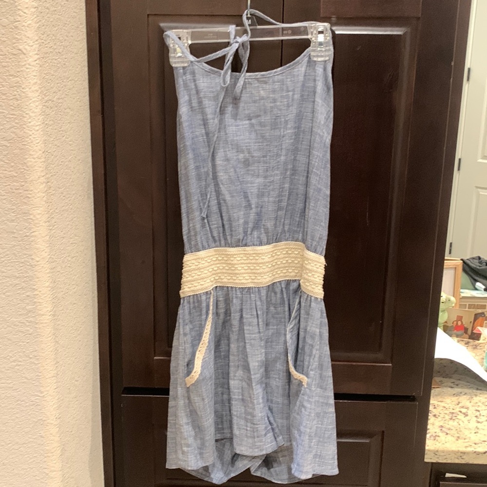 Chambray halter romper with pockets